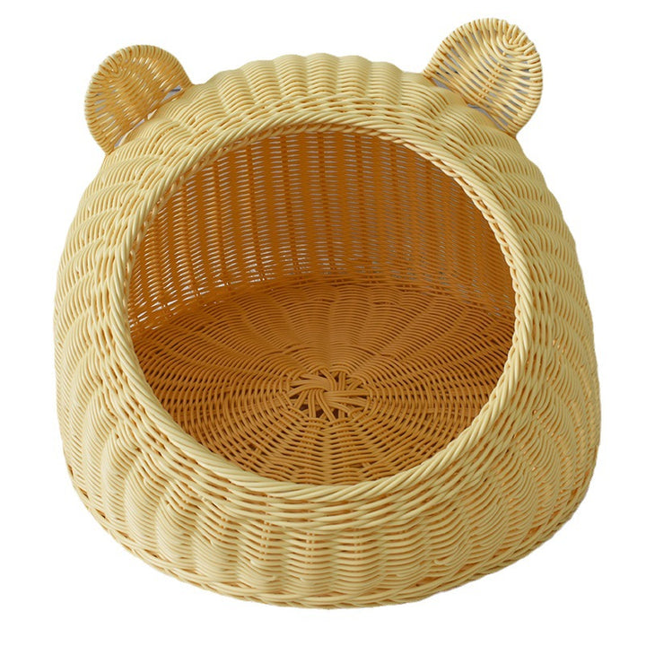 Playful Bear-Shaped Woven Pet Bed Bowlift