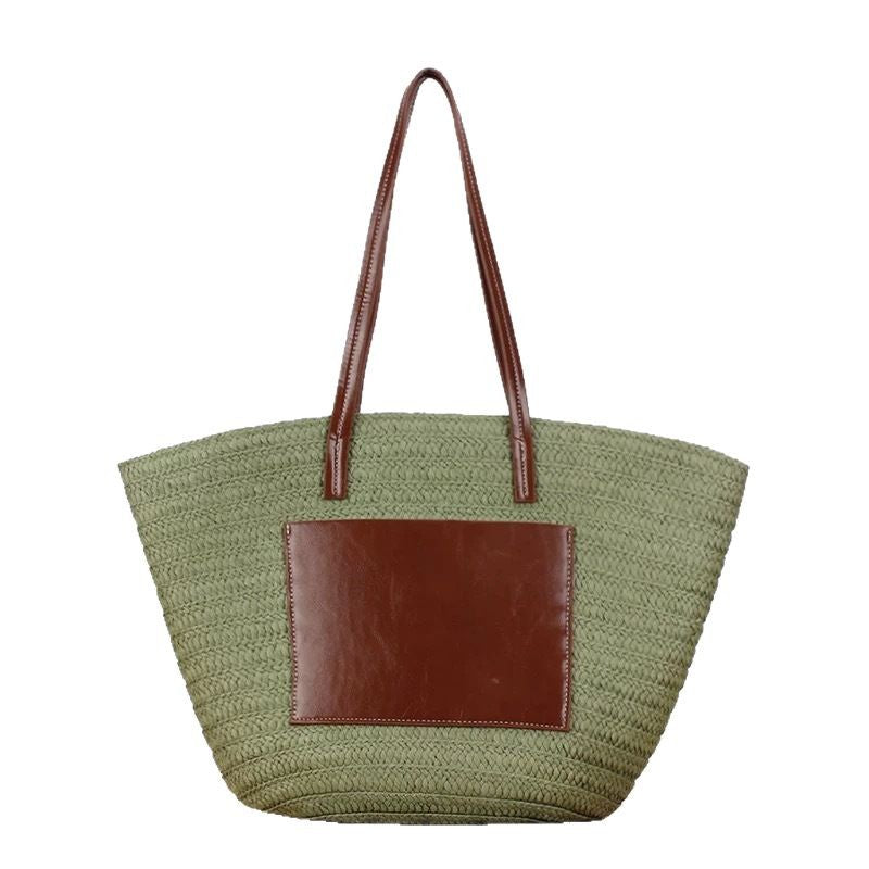 Fashionable straw bag with leather accents Bowlift