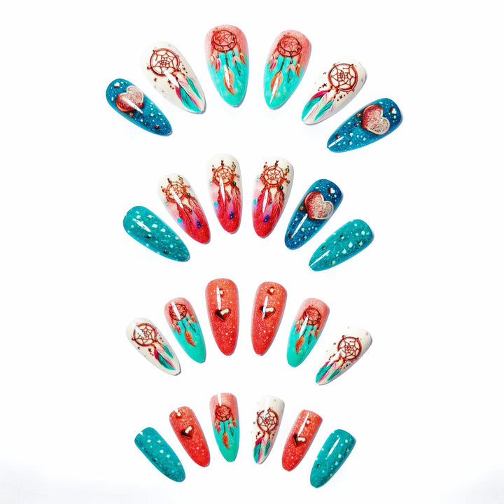 Artificial nails with intricate dreamcatcher design Bowlift