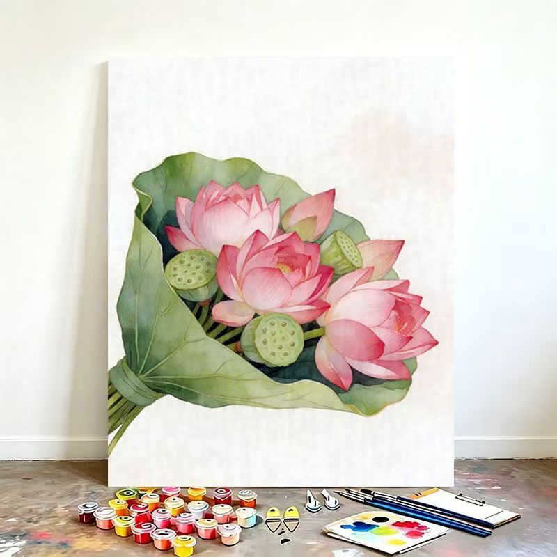Watercolor Lotus Flower Canvas Art Kit Bowlift