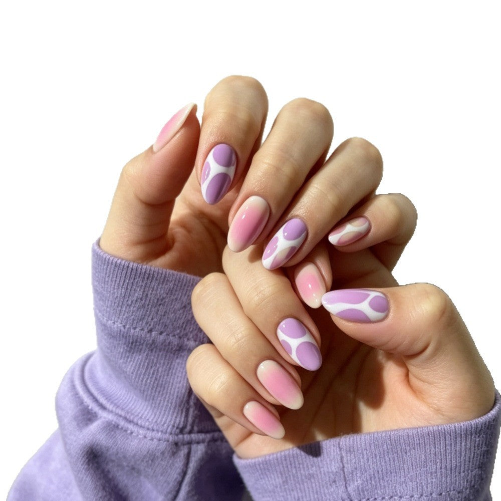 Artistic Glossy Press-On Nail Set with Decorative Abstract Patterns Bowlift
