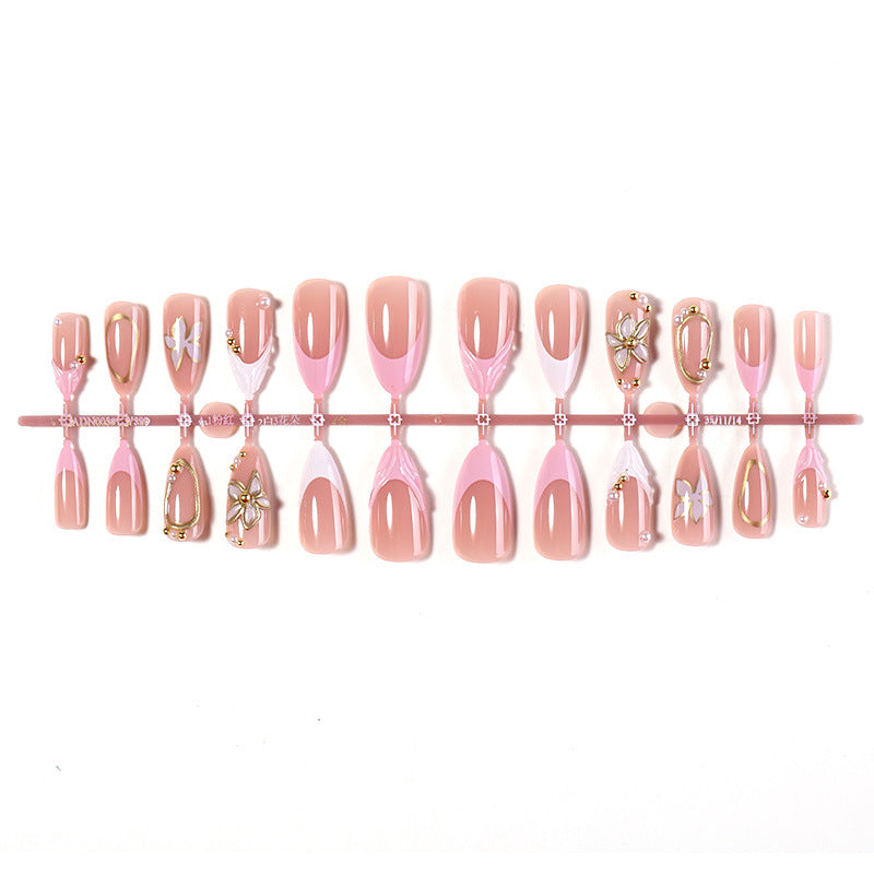 Decorative Press-On Nail Set with Floral Designs Bowlift