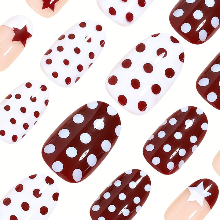 Artistic Star and Polka Dot Press-On Nail Set Bowlift