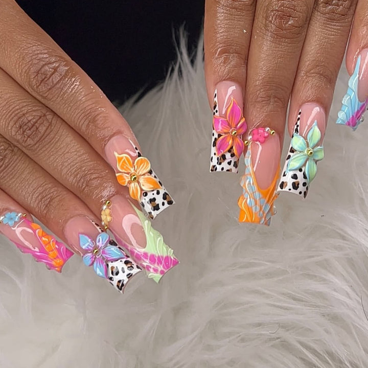 Vibrant Floral 3D Nail Art Extensions Bowlift