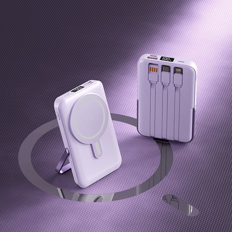 Portable power bank with integrated charging cable and wireless charging function Bowlift