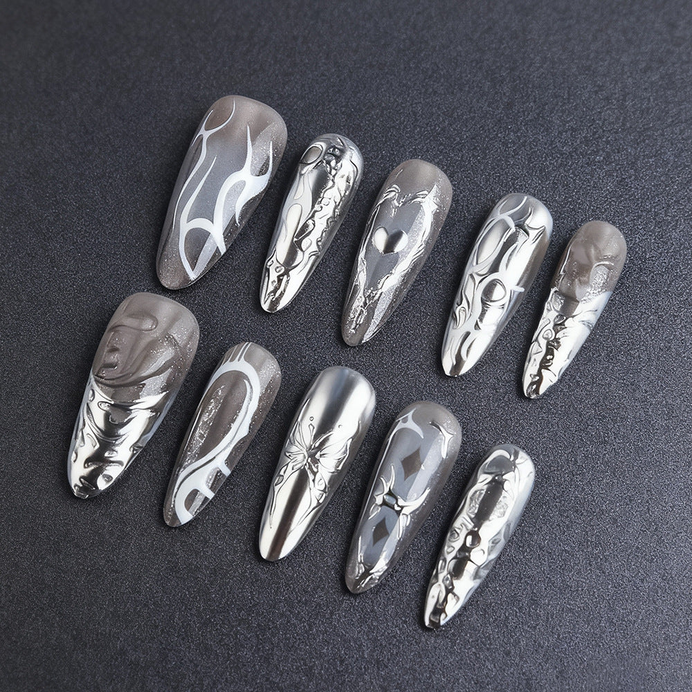 Artistic Metallic Press-On Nails Bowlift