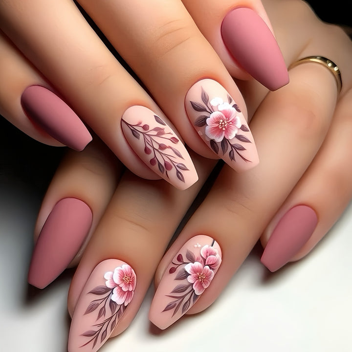 Floral Art Acrylic Nail Set Bowlift
