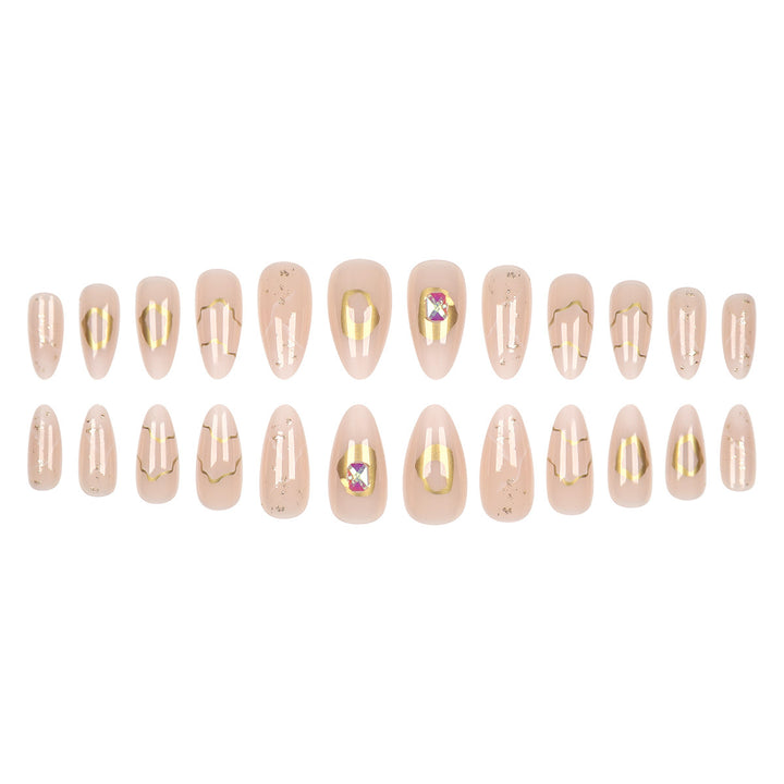 Elegant Stiletto Press-On Nail Set with Gold Accents Bowlift