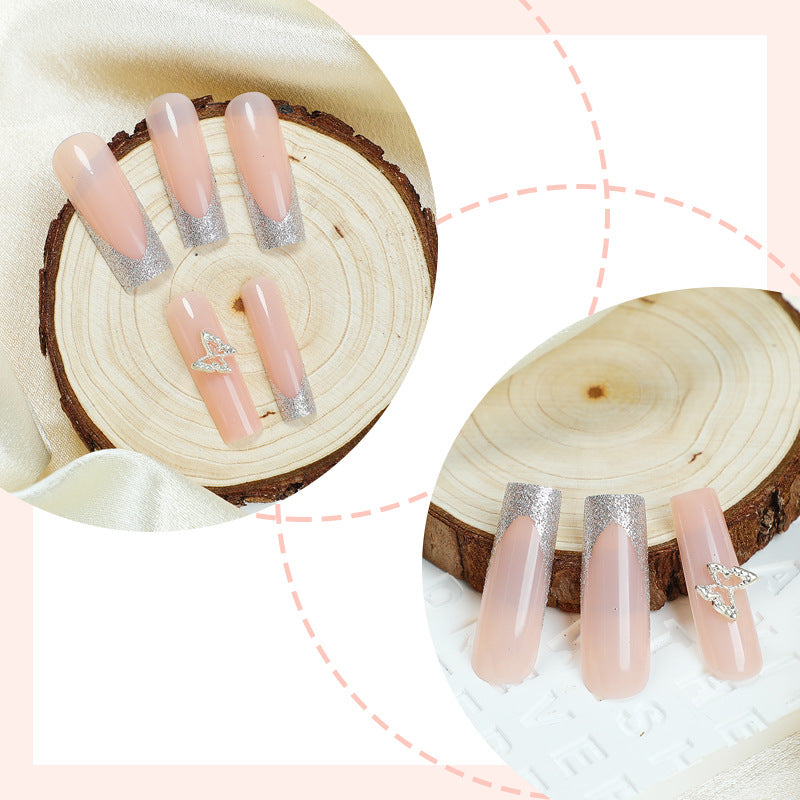 Elegant Silver Glitter Press-On Nail Set Bowlift