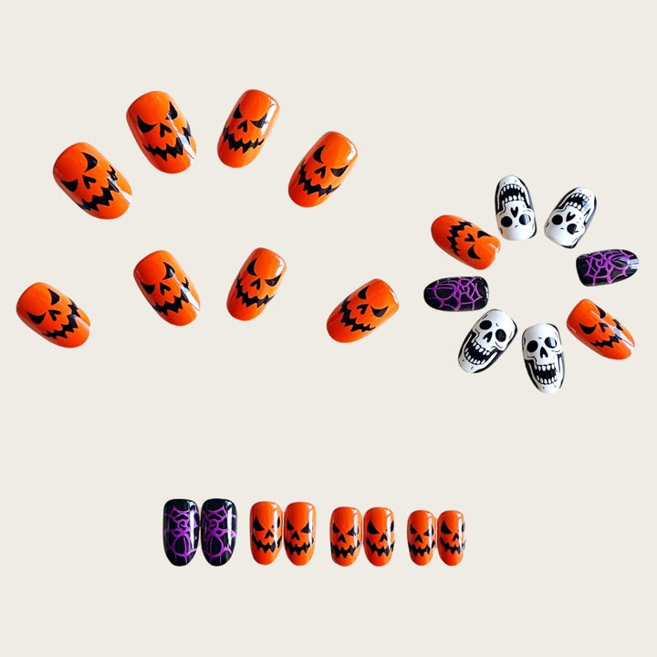 Halloween Artificial Nails in Creative Pumpkin and Skull Design Bowlift