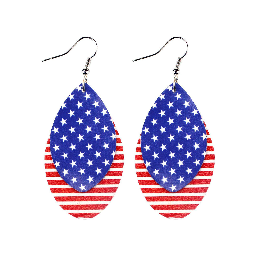 Women's star stripe print faux leather drop earrings with fishhook Bowlift