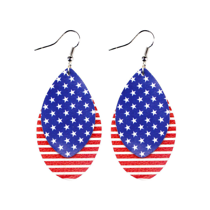 Women's nan teardrop-shaped faux leather earrings with star and stripe print Bowlift