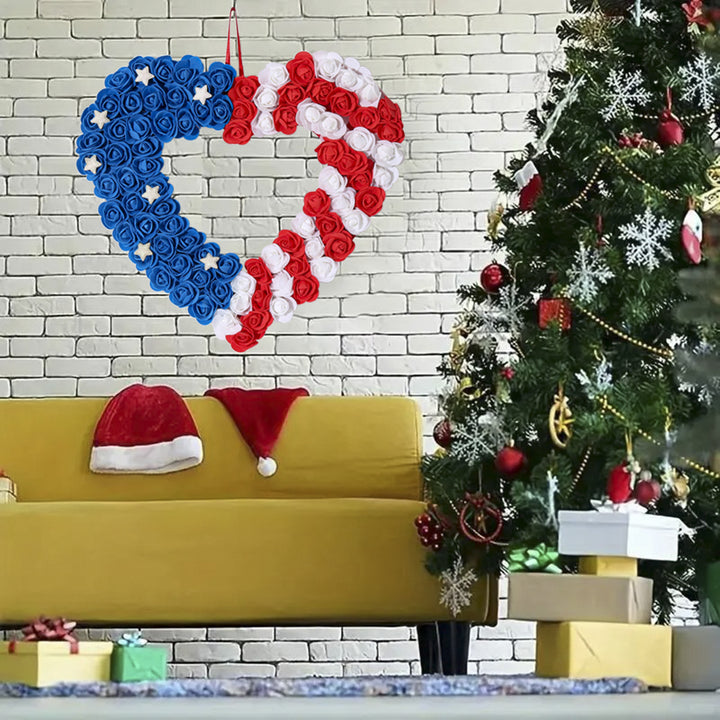 Unisex nan handcrafted foam rose heart wreath with glitter star accents and hanging loop Bowlift