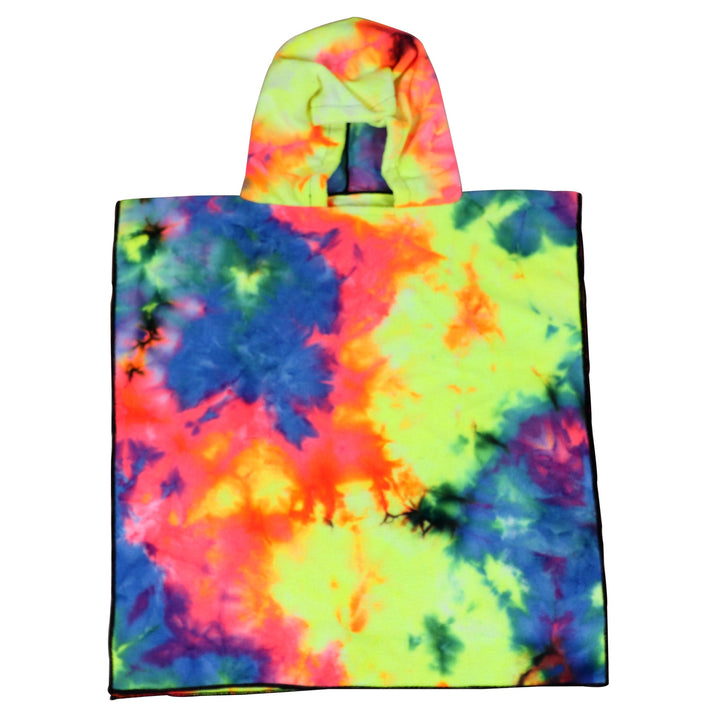 Women's Fleece Poncho with Hood and Colorful Tie-Dye Design Bowlift