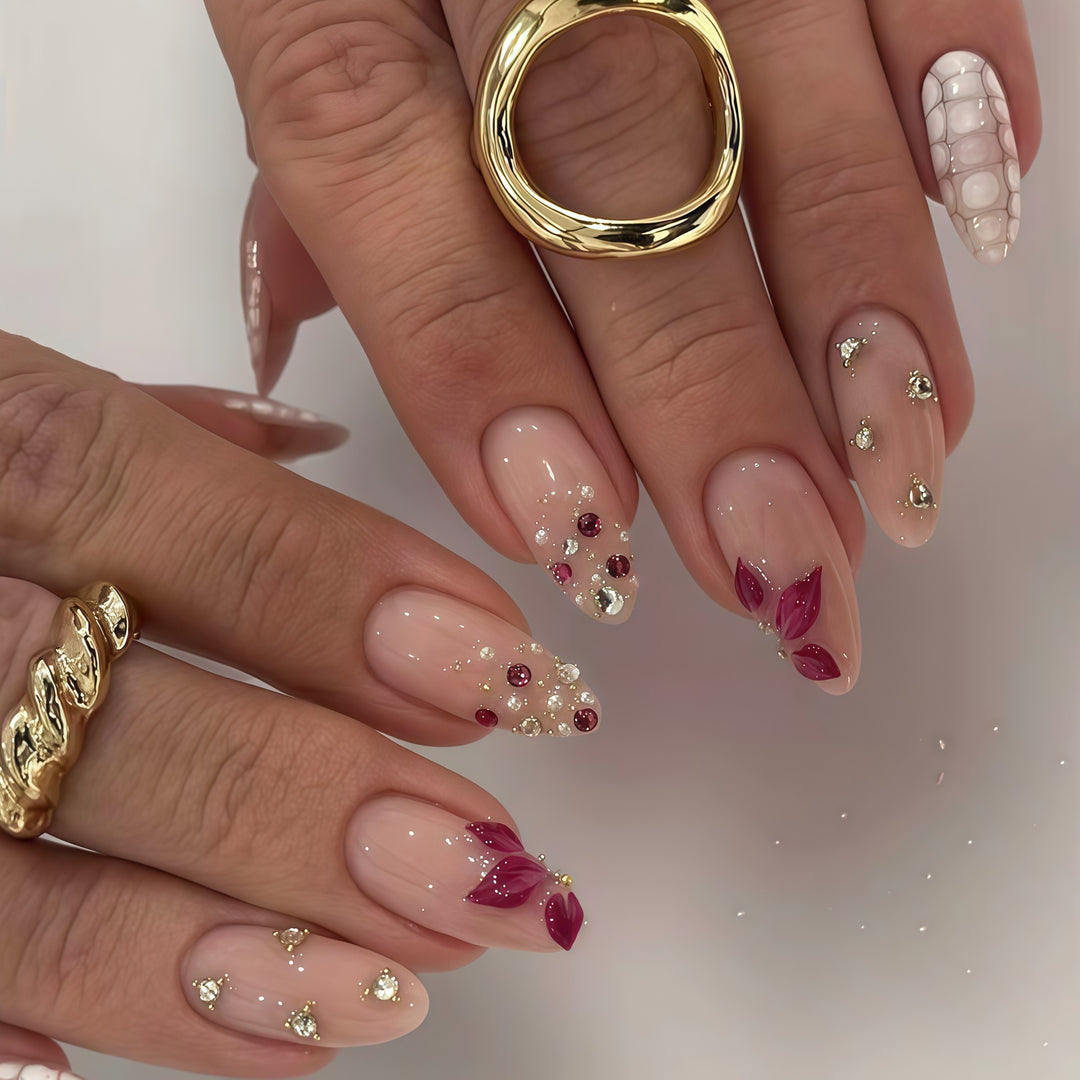 Elegant Floral Press-On Nail Art Extensions Bowlift 1787913980