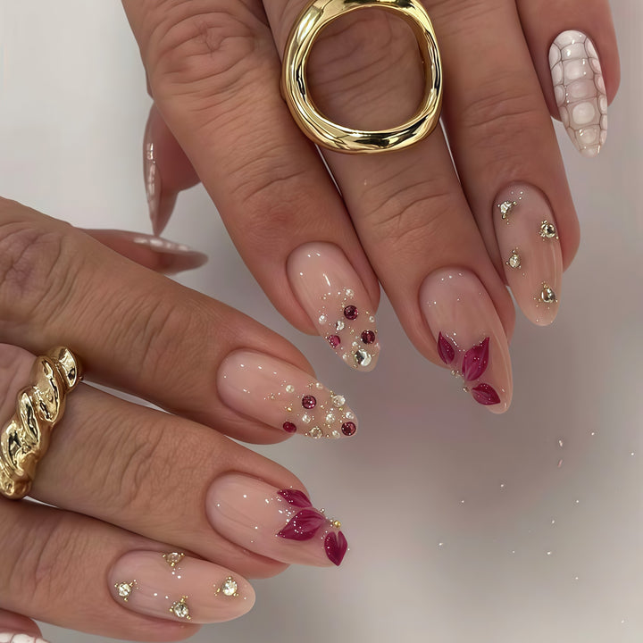Elegant Floral Press-On Nail Art Extensions Bowlift 1787913980