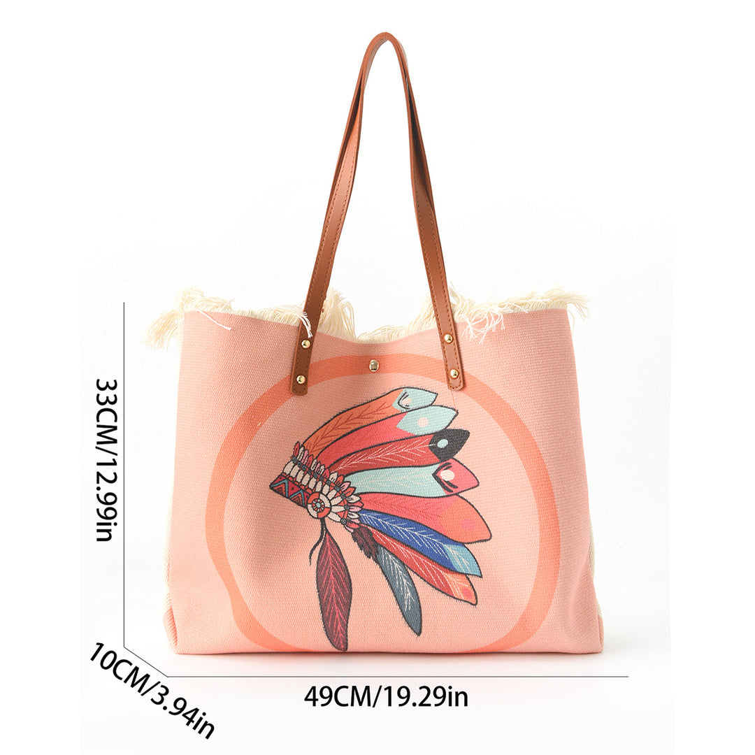 Beach bag with floral pattern and fringes Bowlift