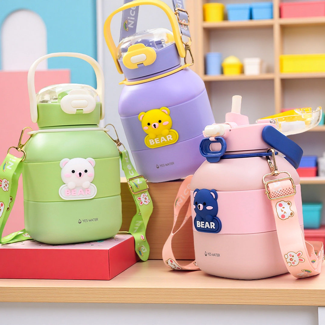Women Insulated Drinking Bottle with Cute Bear Motif Bowlift