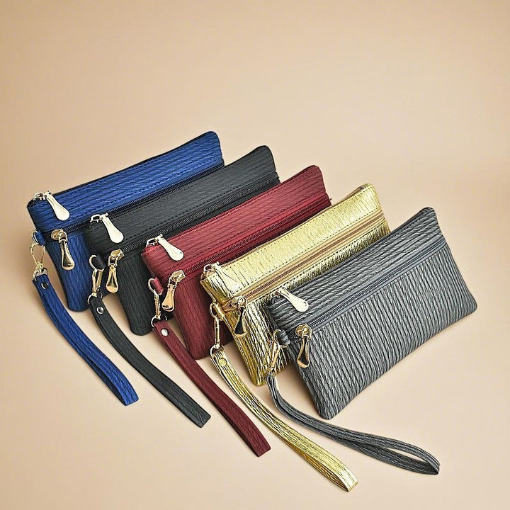 Quilted Double-Zip Wristlet Clutch Wallet with Detachable Strap Bowlift