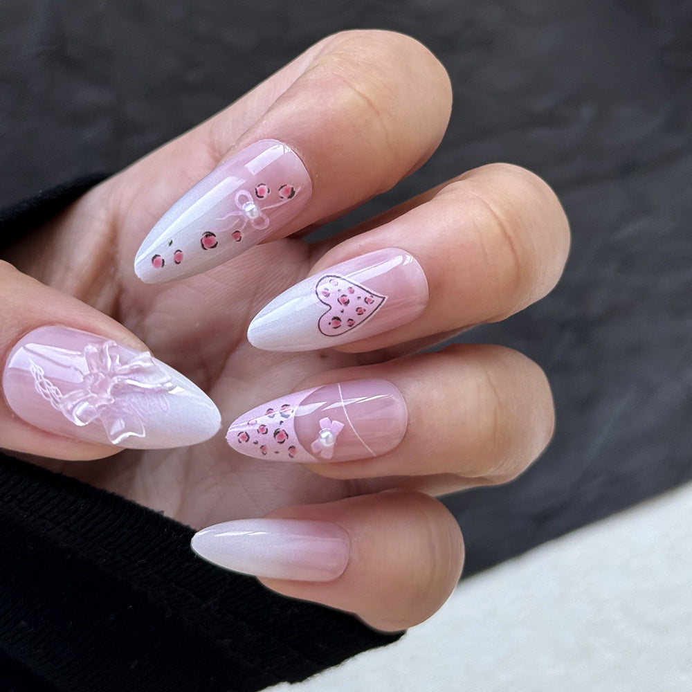 Artistic Heart-Embellished Press-On Nail Set Bowlift