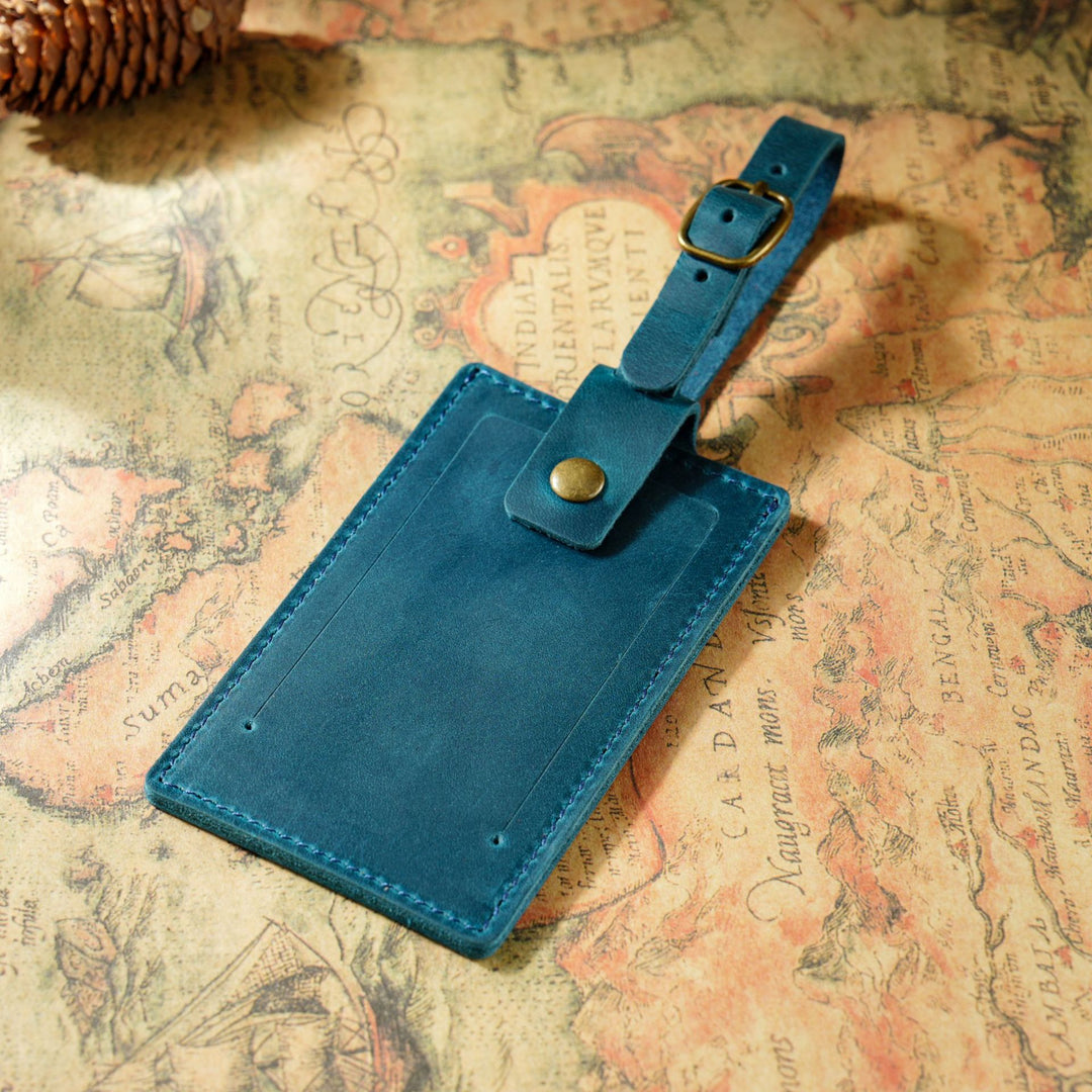 Vintage Full-Grain Leather Luggage Tag with Adjustable Buckle Strap Bowlift