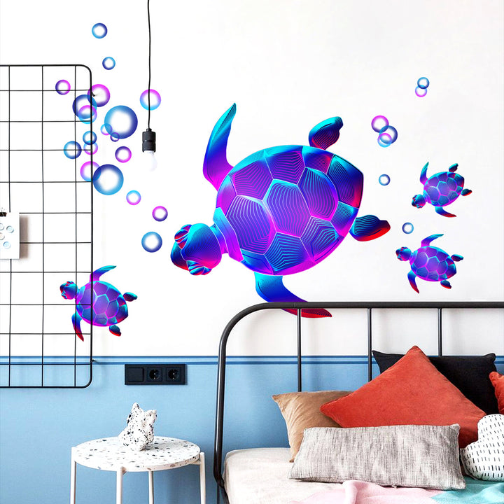 3D effect sea turtle wall decal sticker sheet with bubble accents Bowlift