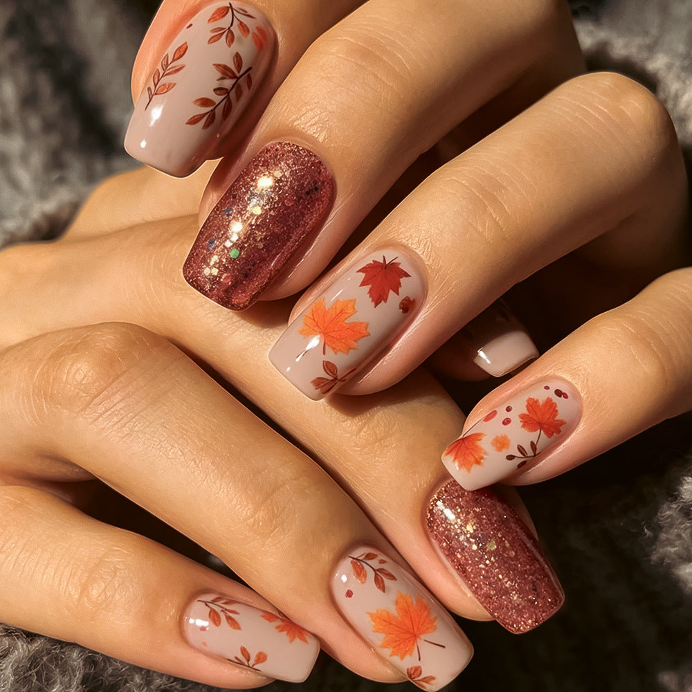 Decorative Autumn-Themed Press-On Nails Bowlift