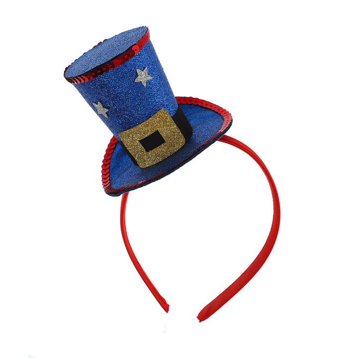 Unisex nan Party hairband with mini top hat and patriotic star ribbon Bowlift