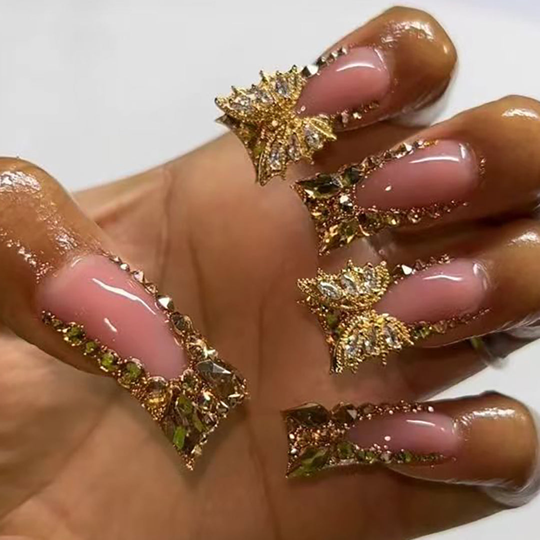 Glamorous Rhinestone Butterfly Press-On Nails Bowlift