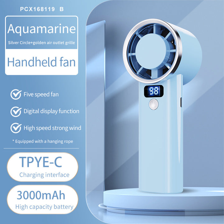 Unisex handheld fan with digital display and five speed levels Bowlift