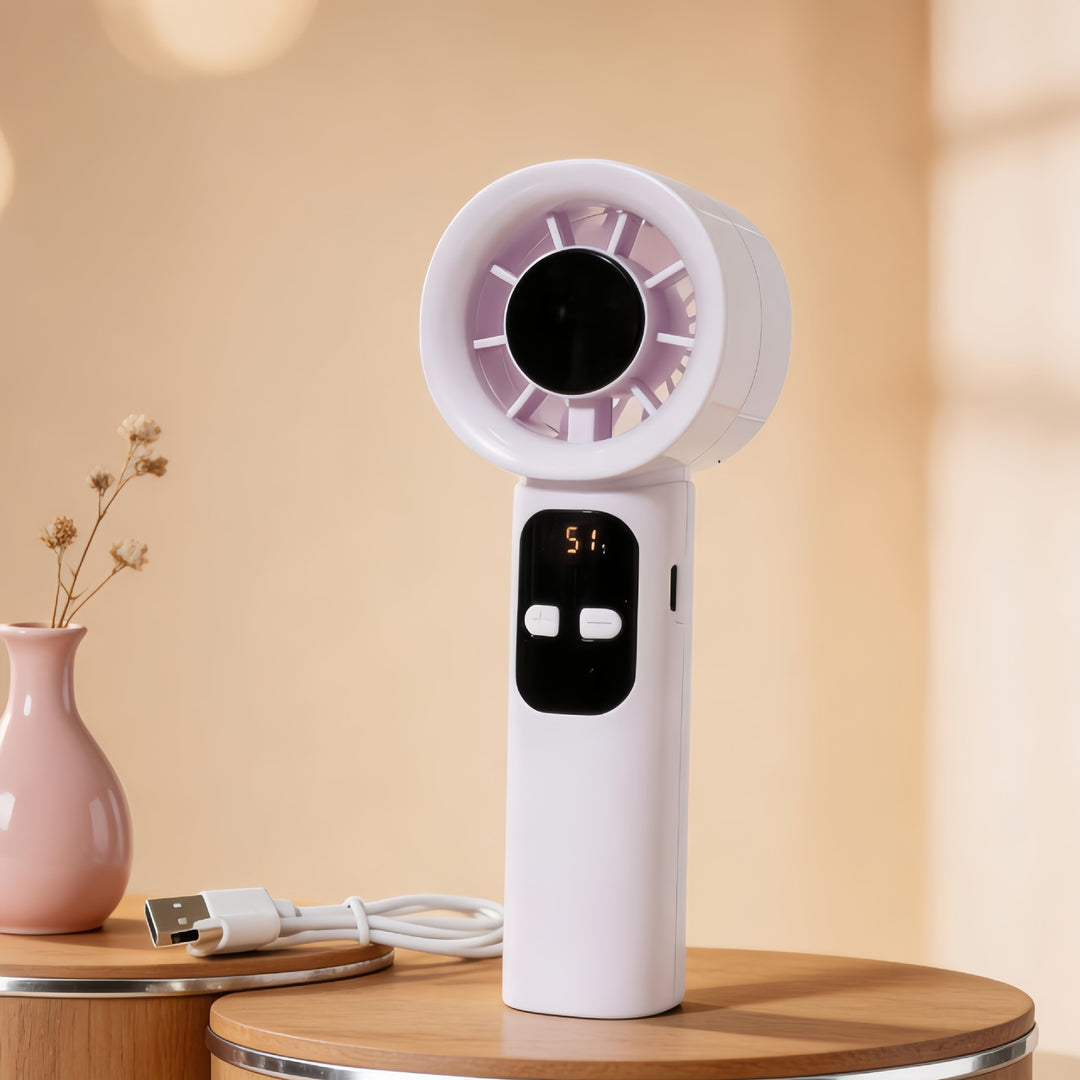 Ladies Portable Hand Fan with LCD Display and USB Connection Bowlift