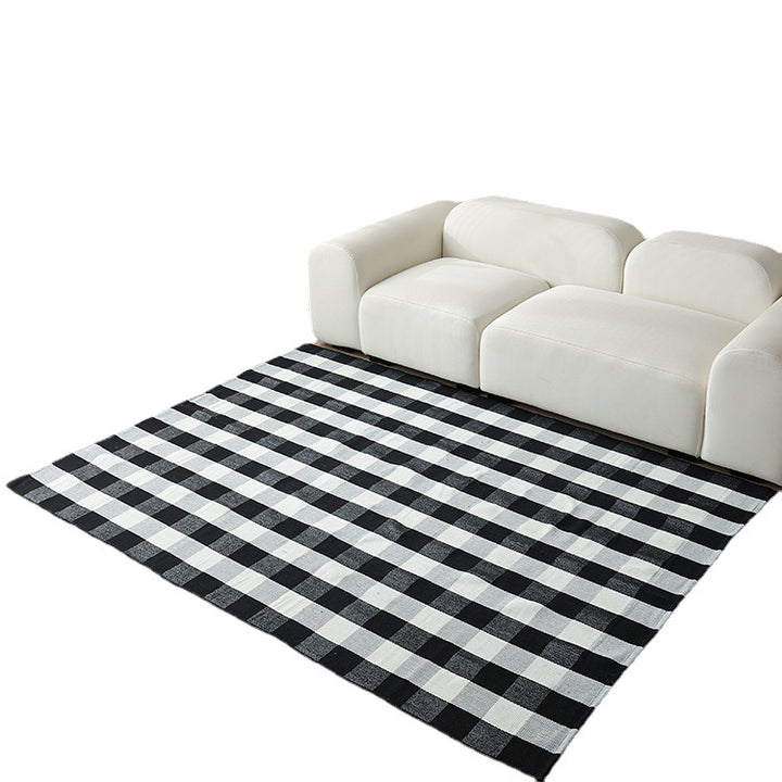 Large area living room rug check pattern, flat woven