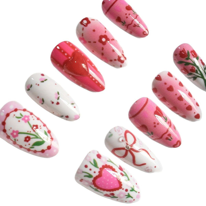 Romantic Floral Themed Press-On Nail Art Bowlift