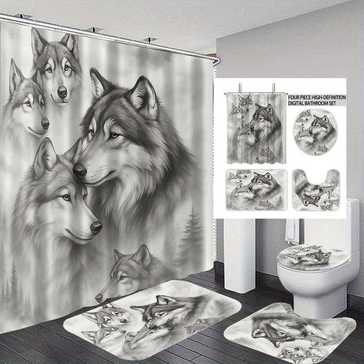 High-Definition Wolf-Themed Bathroom Décor Set Bowlift
