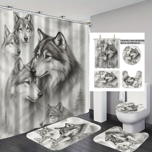 High-Definition Wolf-Themed Bathroom Décor Set Bowlift