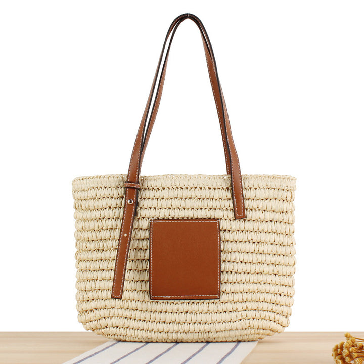Braided Handbag with Elegant Leather Application Bowlift