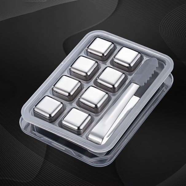Premium Stainless Steel Whiskey Chilling Cubes Multi-piece Set with Silicone Storage Tray and Tongs Bowlift