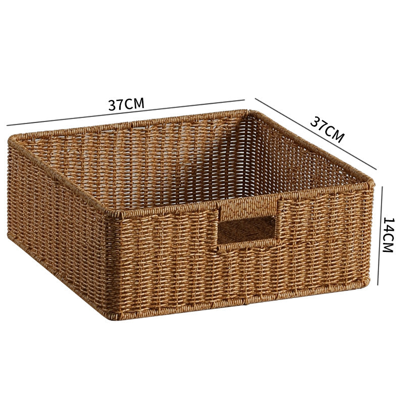 Handwoven Rectangular Storage Basket with Cut-Out Handles Bowlift