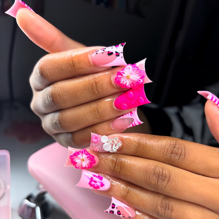 Artistic Floral Nail Art Extensions Bowlift