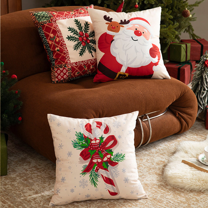 Christmas square decorative pillow cover with patchwork design and concealed zipper Bowlift