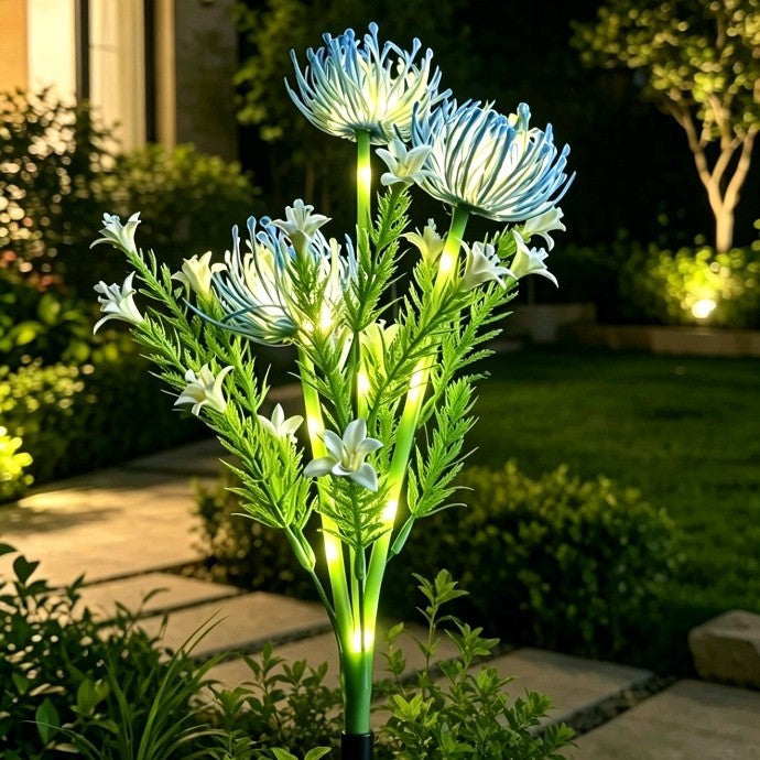 Illuminated Floral Stake Cluster With Integrated Solar LED Stems Bowlift
