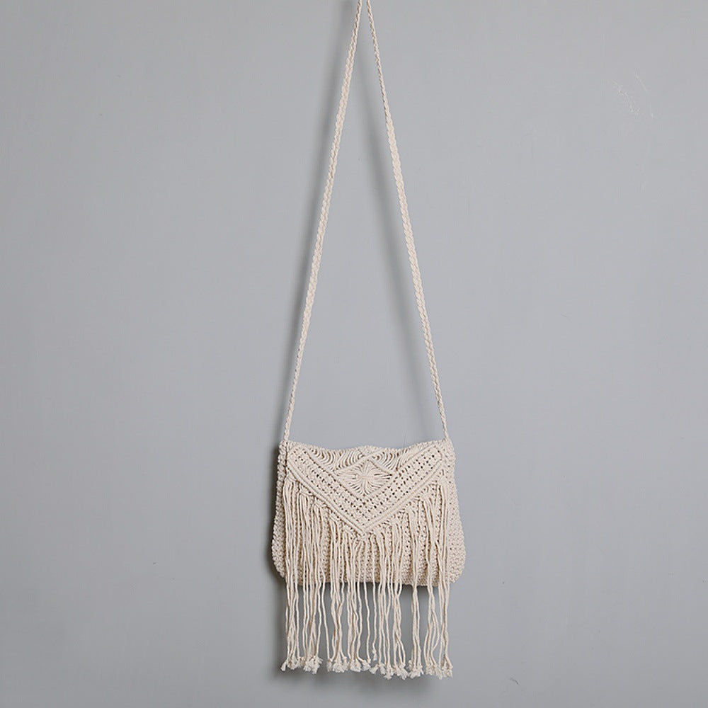Macrame Crossbody Bag with Fringe Bowlift