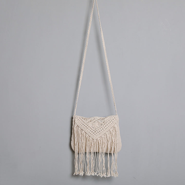 Macrame Crossbody Bag with Fringe Bowlift