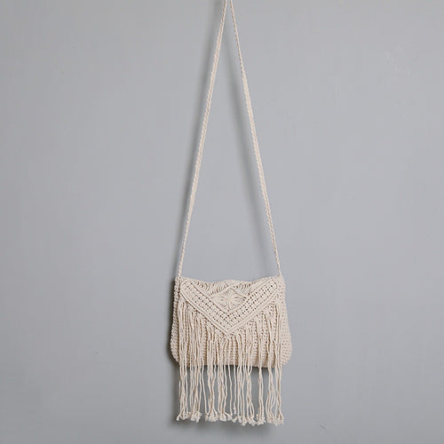 Macrame Crossbody Bag with Fringe Bowlift