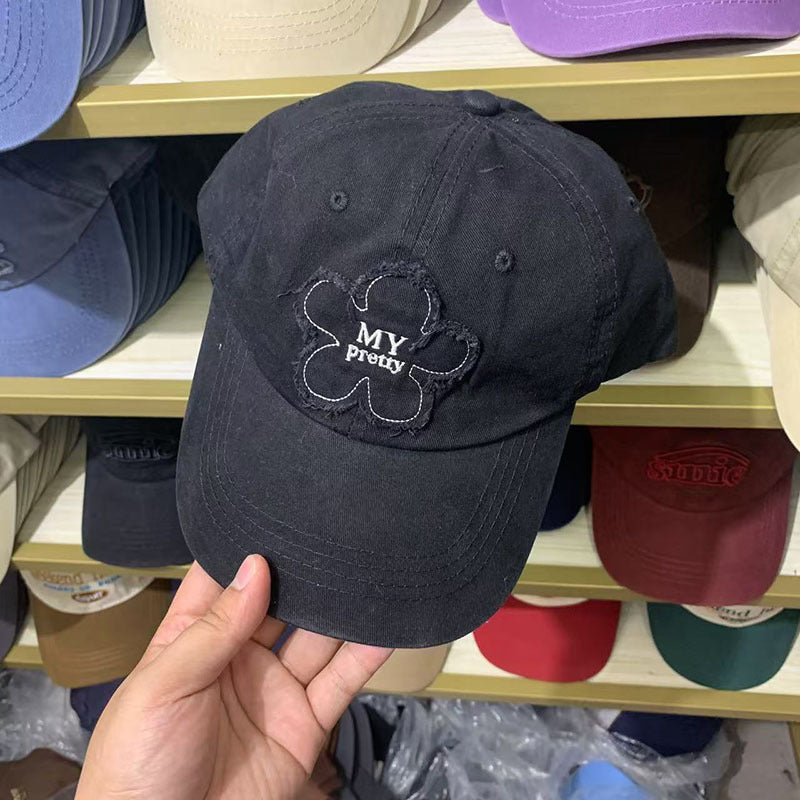 Women's Distressed Floral Embroidered Baseball Cap Bowlift