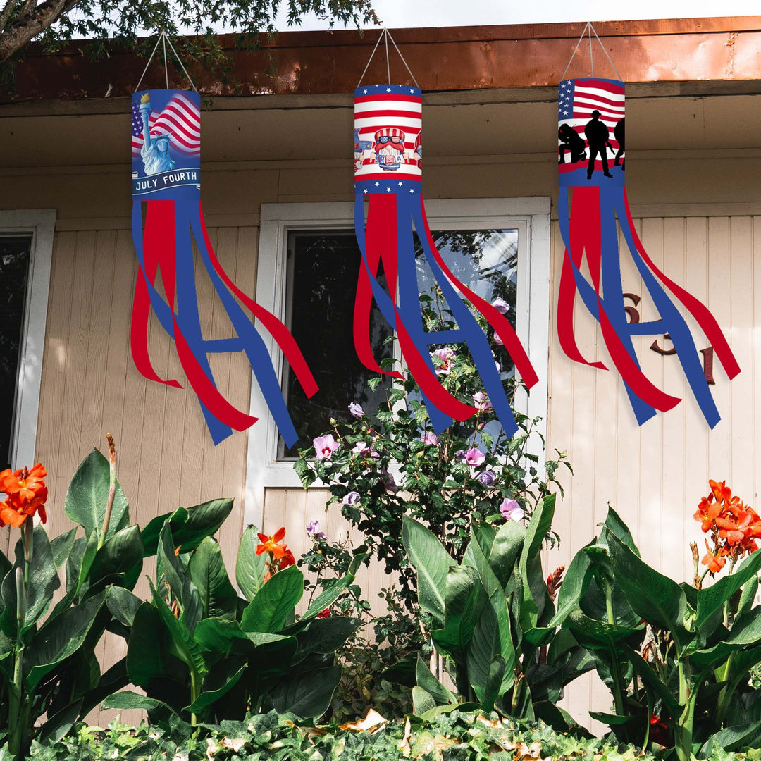 Unisex nan patriotic outdoor American flag windsock and streamer patio decor set Bowlift