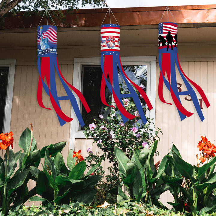Unisex nan patriotic outdoor American flag windsock and streamer patio decor set Bowlift