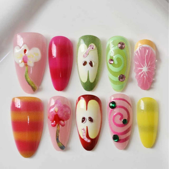 Decorative 3D Floral Press-On Nail Extensions Bowlift