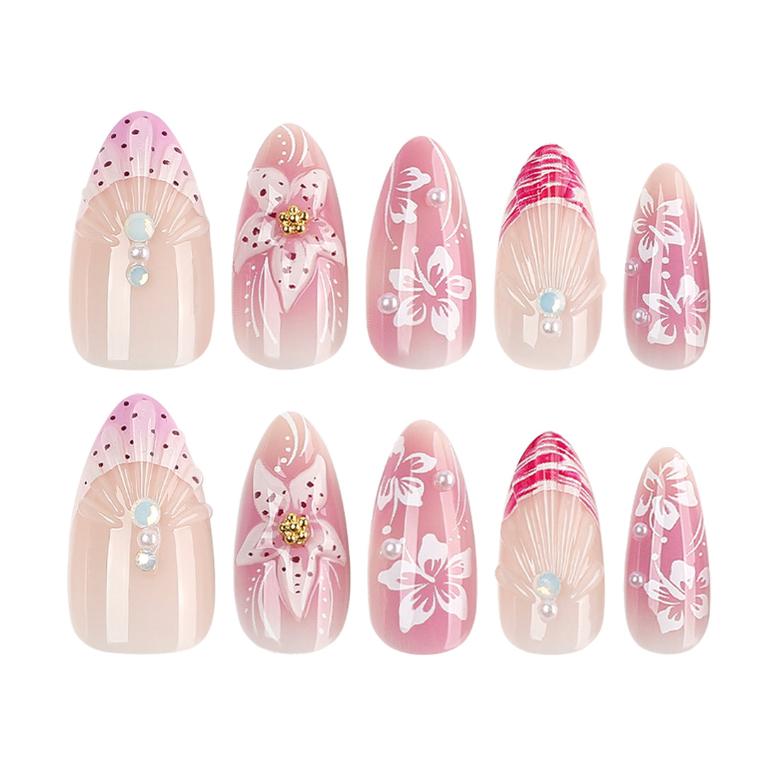 Artful Nail Extensions with Floral and Glittering Accents Bowlift