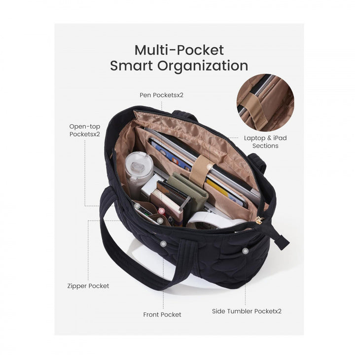 Quilted everyday bag with multiple outer pockets Bowlift